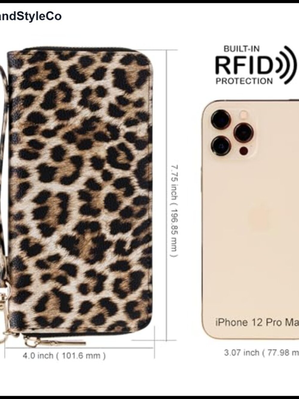 Vegan Leather RFID Wallet with Removable Wrist Strap, 8 Card Slots - Picture 3 of 5